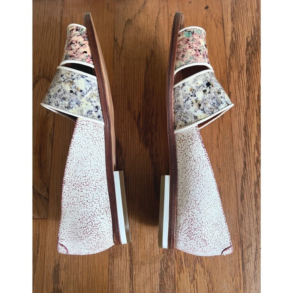 Rebecca‎ Minkoff Sadie Flats Womens 7.5 White Speckled Granite Crackle Leather